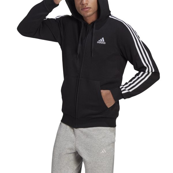 Adidas Essentials Fleece 3-Stripes Full-Zip Hoodie Black