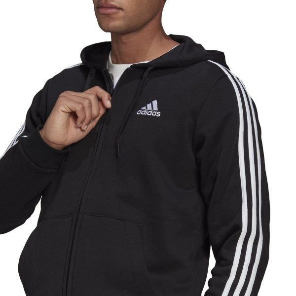 Adidas Essentials Fleece 3-Stripes Full-Zip Hoodie Black