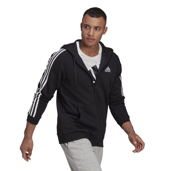 Adidas Essentials Fleece 3-Stripes Full-Zip Hoodie Black
