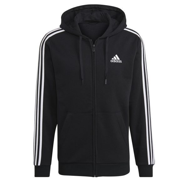 Adidas Essentials Fleece 3-Stripes Full-Zip Hoodie Black