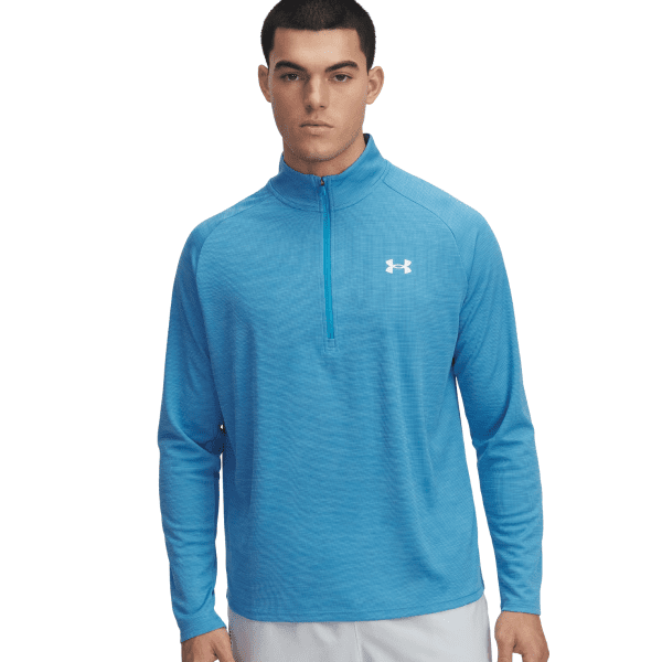 Mens UA Tech Textured Half Zip Blue
