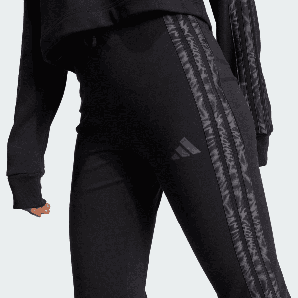 Womens Essentials 3 Stripes Print Cotton Leggings Black